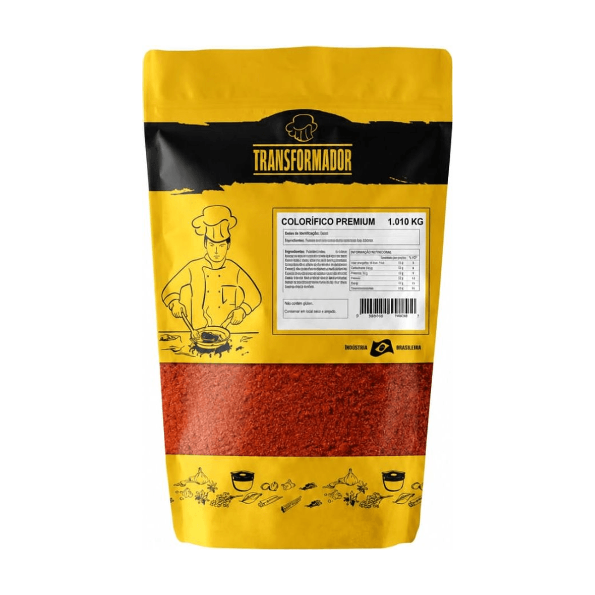 Embalagem stand-up amarela e preta de colorífico premium, 1,010 kg
